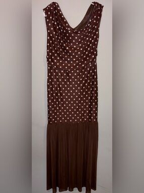 Polka Dot Brown Sleeveless Maxi Dress